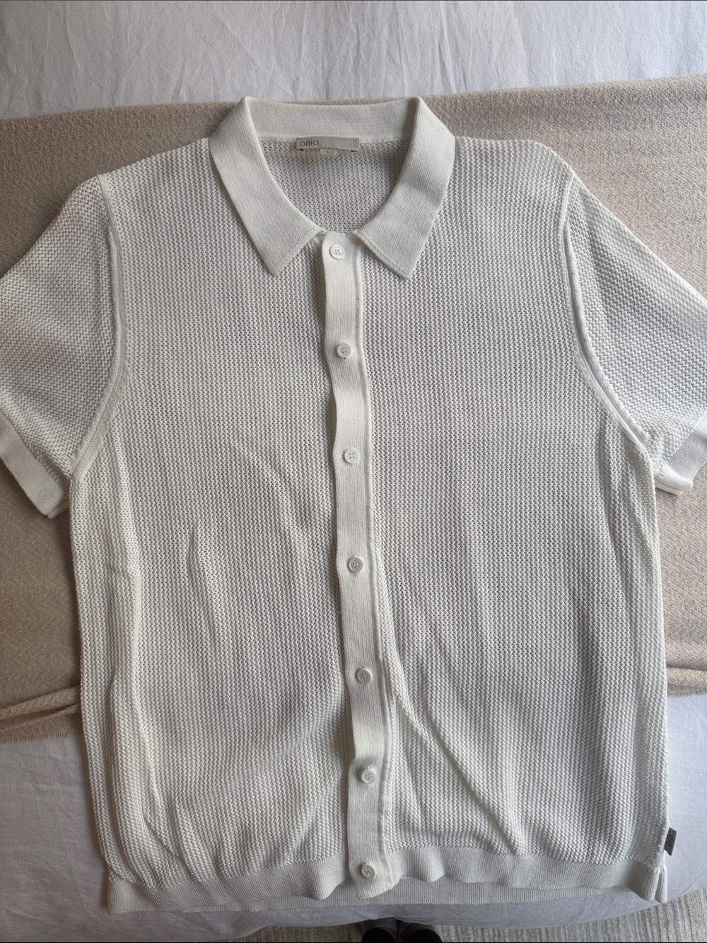 Onia White Short-Sleeve Knit Button-Up Polo